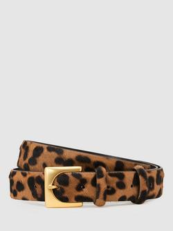 Reiss Belinda Animal Print Pure Suede Belt, Brown, Brown
