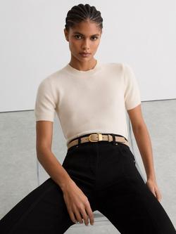 Reiss Hazel Pure Suede Belt, Stone - view 2, Stone