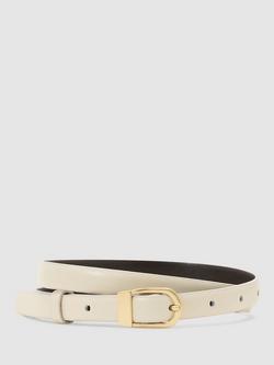 Reiss Mila D-Buckle Pure Leather Belt, White