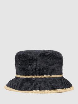 Reiss Edith Stripe Straw Bucket Hat, Navy/Brown, Navy/Brown
