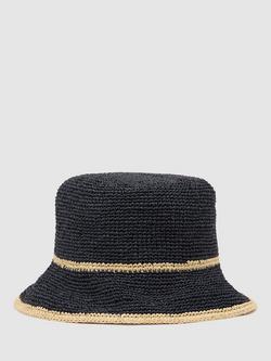 Reiss Edith Stripe Straw Bucket Hat, Navy/Brown - view 2, Navy/Brown