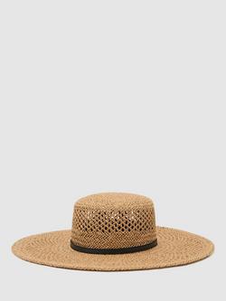 Reiss Astrid Leather Band Straw Hat, Brown, Brown