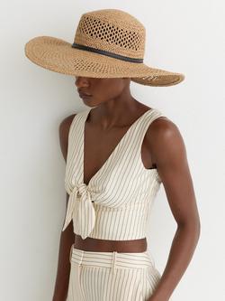 Reiss Astrid Leather Band Straw Hat, Brown - view 2, Brown