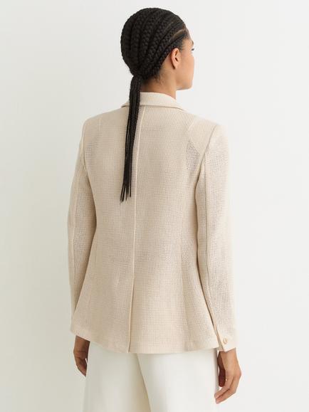 Reiss Petite Fiore Open Weave Blazer, Cream - view 2, Cream
