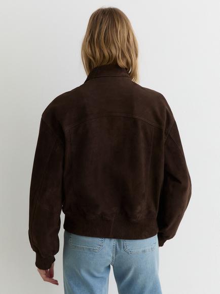 Reiss Petite Cara Suede Bomber Jacket, Chocolate Brown - view 2, Chocolate Brown