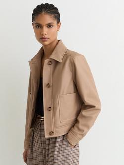 Reiss Sonny Leather Trucker Jacket, Neutral, Neutral