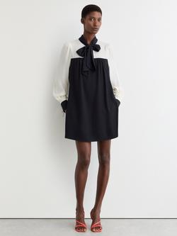 Reiss Cam Tie Neck Contrast Shift Dress, Navy/Ivory, Navy/Ivory