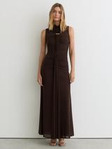 Reiss Colette Ruched Sleeveless Maxi Dress, Chocolate Brown