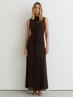 Reiss Colette Ruched Sleeveless Maxi Dress, Chocolate Brown, Chocolate Brown