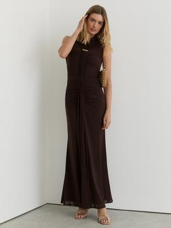 Reiss Colette Ruched Sleeveless Maxi Dress, Chocolate Brown - view 2, Chocolate Brown