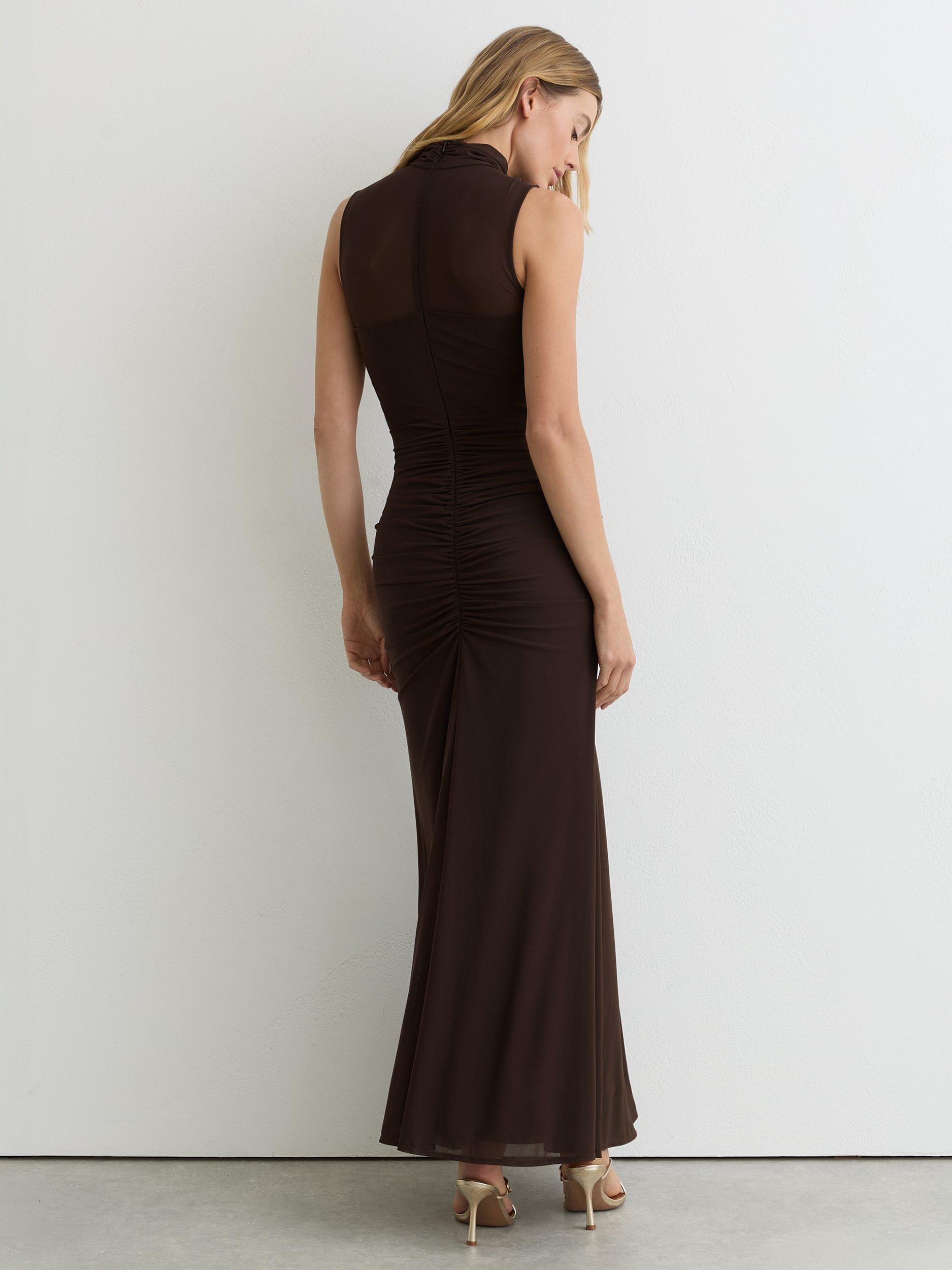 Reiss Colette Ruched Sleeveless Maxi Dress, Chocolate Brown
