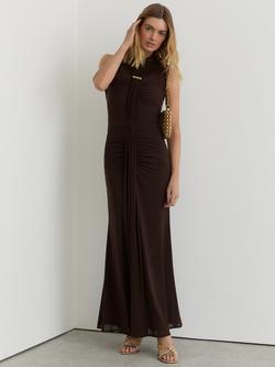 Reiss Petite Colette Ruched Sleeveless Maxi Dress, Chocolate Brown, Chocolate Brown