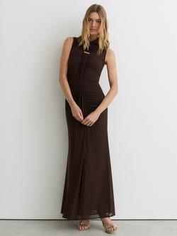 Reiss Petite Colette Ruched Sleeveless Maxi Dress, Chocolate Brown - view 2, Chocolate Brown