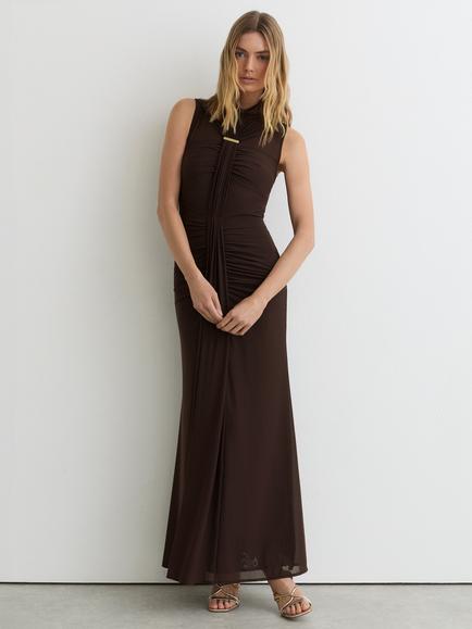 Reiss Petite Colette Ruched Sleeveless Maxi Dress, Chocolate Brown - view 2, Chocolate Brown