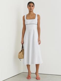 Reiss Petite Dorethea Contrast Detail Pure Linen Dress, Ivory, Ivory