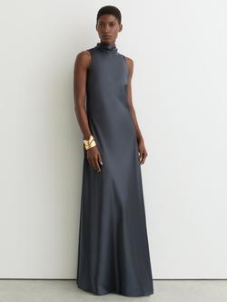 Reiss Petite Fae Satin Cape Maxi Dress, Grey, Grey
