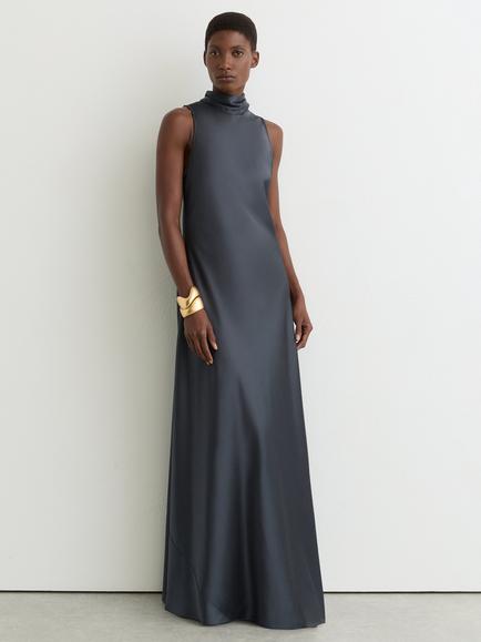 Reiss Petite Fae Satin Cape Maxi Dress, Grey, Grey