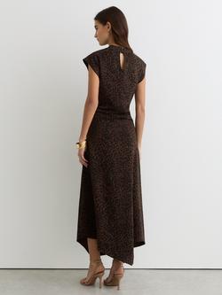 Reiss Harlie Animal Print Ruched Waist Midi Dress, Black/Brown - view 2, Black/Brown
