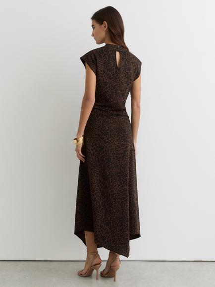 Reiss Harlie Animal Print Ruched Waist Midi Dress, Black/Brown - view 2, Black/Brown