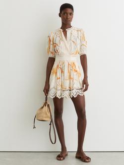 Reiss Lacey Floral Mini Dress, Ivory/Pink, Ivory/Pink