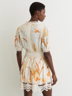 Reiss Lacey Floral Mini Dress, Ivory/Pink - view 2, Ivory/Pink