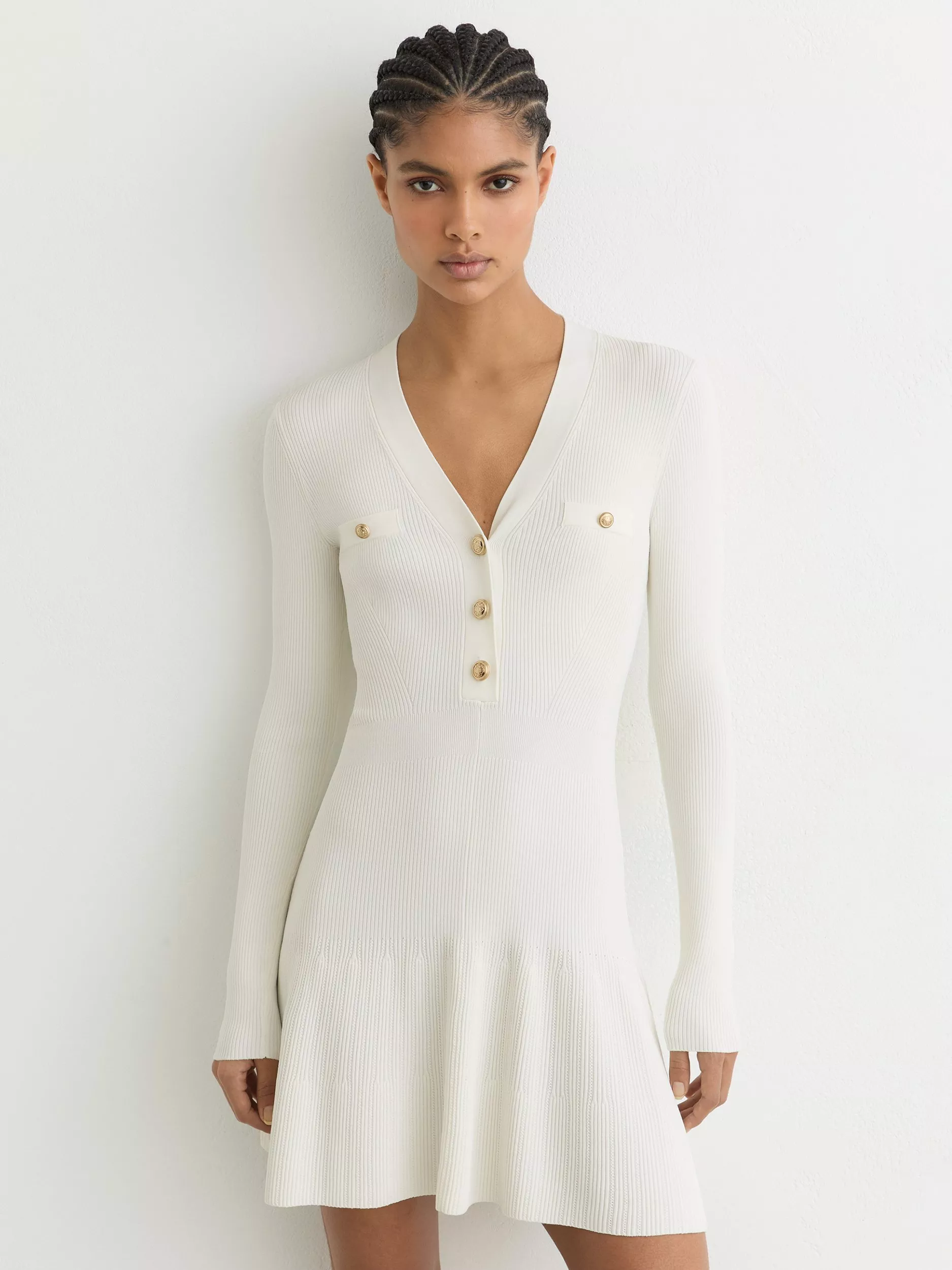 knee length dresses for ladies Wilder | Black Embellished Square-Neck Long-Sleeve Skater Mini Dress