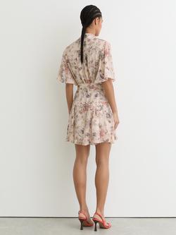 Reiss Luna Metallic Floral Flippy Mini Dress, Neutral - view 2, Neutral