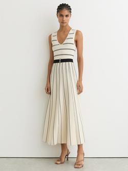 Reiss Mallory Stripe Knit Midi Dress, Ivory/Black, Ivory/Black