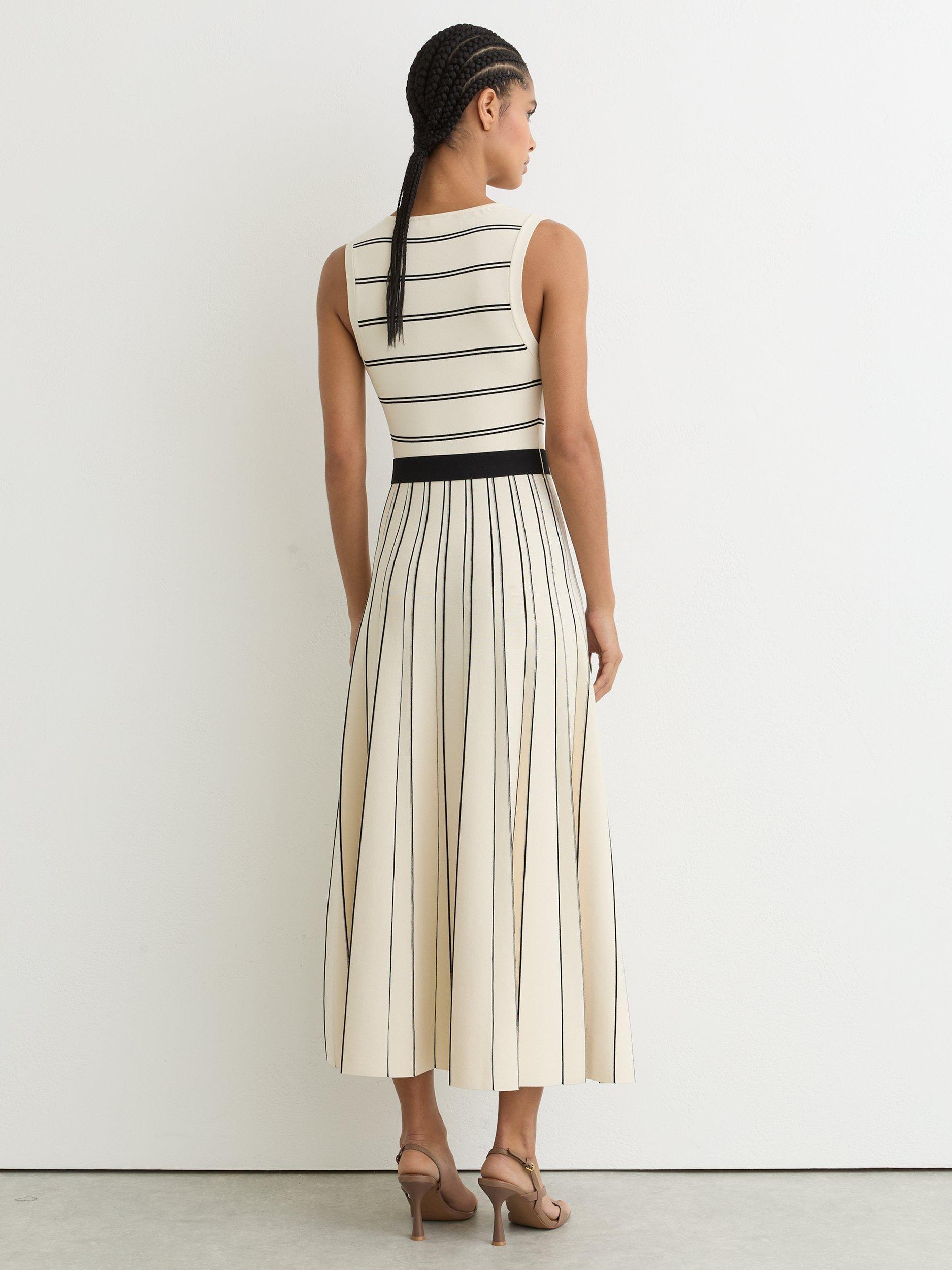 Reiss Mallory Stripe Knit Midi Dress, Ivory/Black