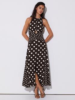 Reiss Nayla Polka Dot Cut Out Midi Dress, Choc Brown/Ivory, Choc Brown/Ivory
