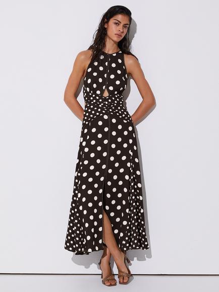 Reiss Nayla Polka Dot Cut Out Midi Dress, Choc Brown/Ivory, Choc Brown/Ivory