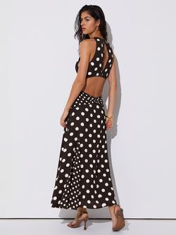 Reiss Nayla Polka Dot Cut Out Midi Dress, Choc Brown/Ivory - view 2, Choc Brown/Ivory