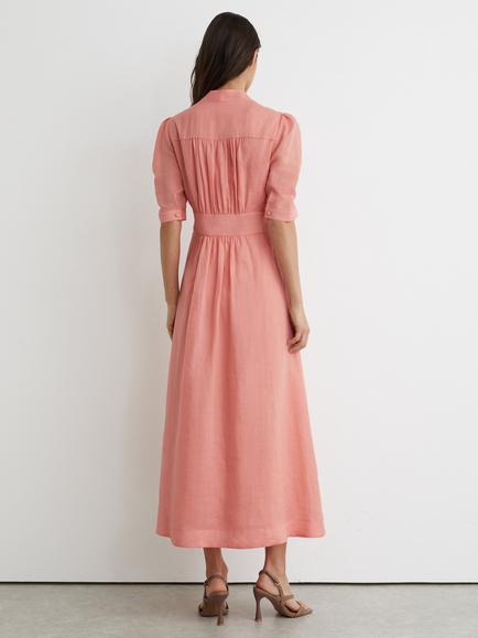 Reiss Poppy V-Neck Midi Dress, Pink - view 2, Pink
