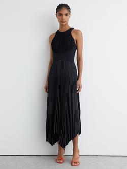 Reiss Rachel Pleated Midi Dress, Navy, Navy