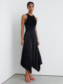 Reiss Petite Rachel Pleated Midi Dress, Navy, Navy