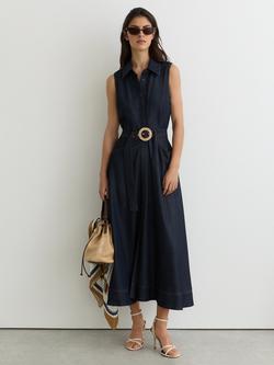 Reiss Remi Belted Denim Shirt Dress, Indigo Blue, Indigo Blue