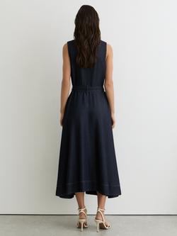 Reiss Remi Belted Denim Shirt Dress, Indigo Blue - view 2, Indigo Blue
