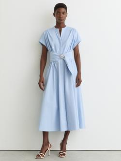 Reiss Sally Belted Shirt Midi Dress, Blue - view 2, Blue