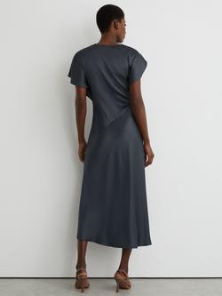 Reiss Sasha Drape Detail Midi Dress, Slate Grey - view 2, Slate Grey