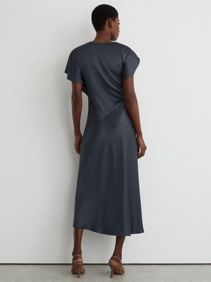 Reiss Sasha Drape Detail Midi Dress, Slate Grey - view 2, Slate Grey