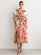 Reiss Sawyer Floral Belted Shirt Dress, Pink/Ivory