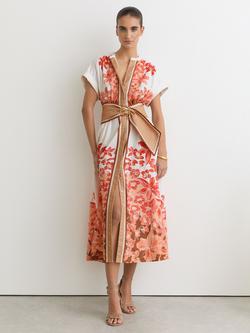 Reiss Sawyer Floral Belted Shirt Dress, Pink/Ivory, Pink/Ivory