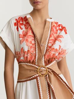 Reiss Sawyer Floral Belted Shirt Dress, Pink/Ivory - view 2, Pink/Ivory