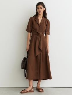 Reiss Tessera V-Neck Flare Dress, Rust Orange, Rust Orange