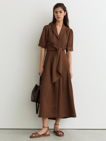 Reiss Tessera V-Neck Flare Dress, Rust Orange, Rust Orange