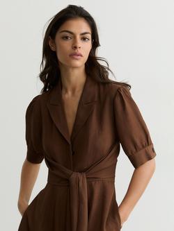 Reiss Tessera V-Neck Flare Dress, Rust Orange - view 2, Rust Orange