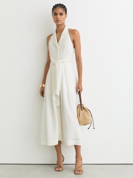 Reiss Tor Halterneck Tie Front Midi Dress, Ivory, Ivory