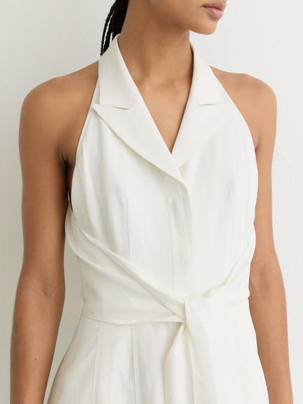 Reiss Petite Tor Halterneck Midi Dress, Ivory - view 2, Ivory
