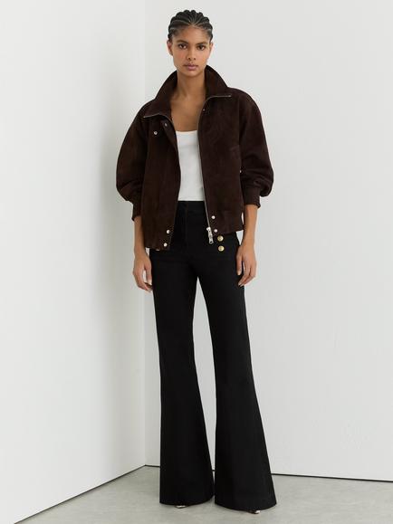 Reiss Petite Athena Button Detail Flared Jeans, Black, Black