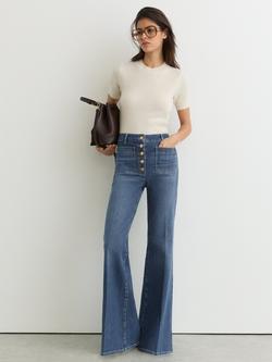 Reiss Cali Button Fly Flared Jeans, Mid Blue, Mid Blue